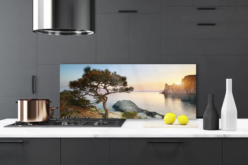 Panel Szklany Pejzaż z Drzewem nad Wodą