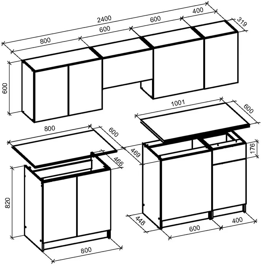 Komplet mebli kuchennych z blatem dąb artisan + czarny  B2-D26