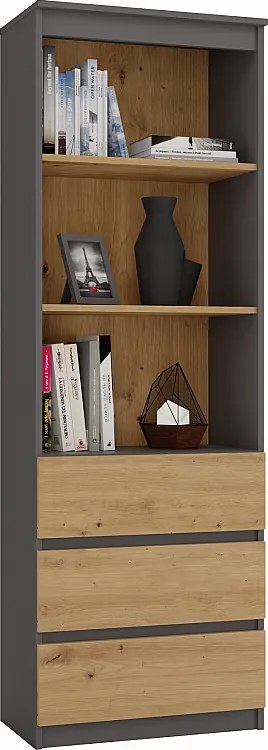 Regał Olimp RS-60 | Antracyt/Dąb Artisan | 60x35x180 cm | 3 Szuflady 3 Półki