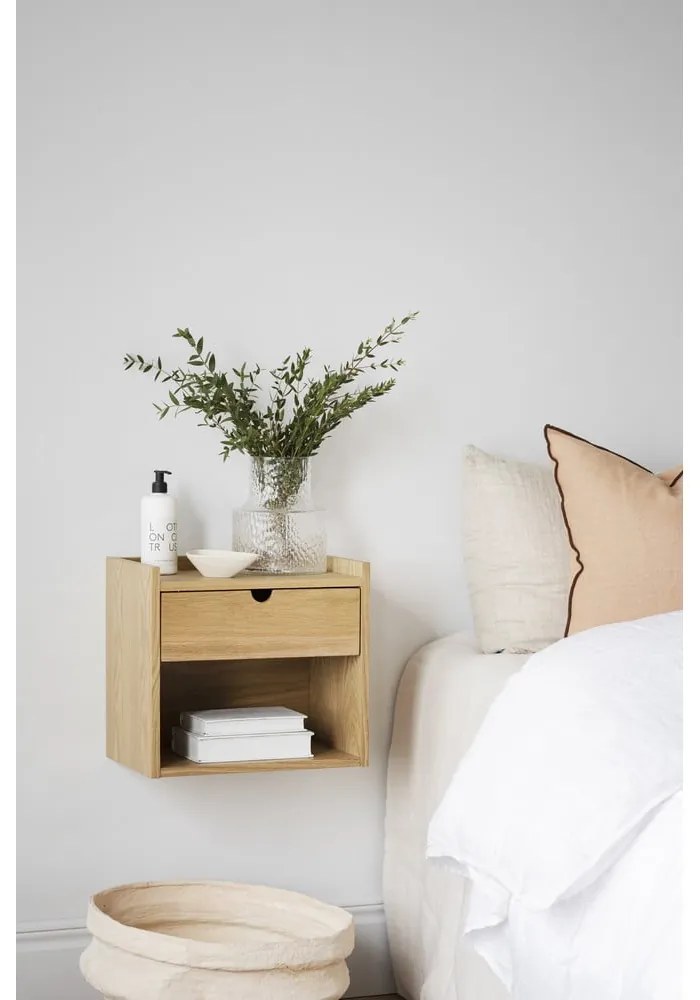 Naturalna szafka nocna z litego drewna dębowego wisząca/z półką Hillmond – Rowico