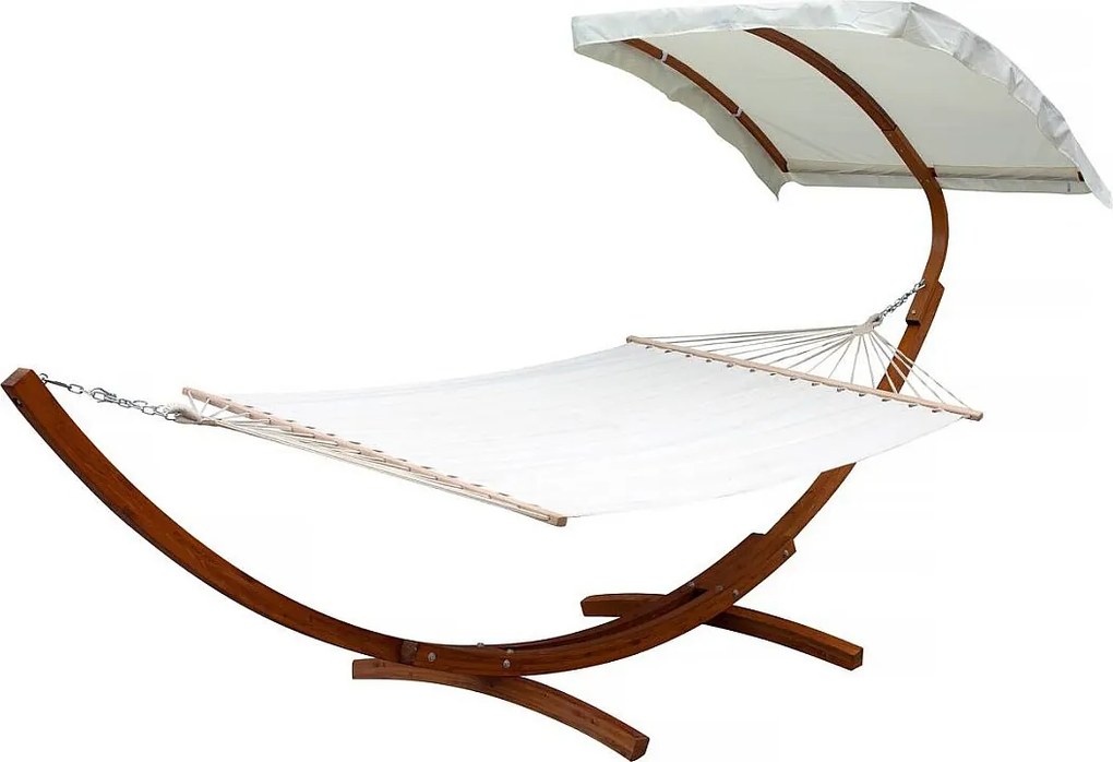 Drewniany hamak "Dallas XL" - Z bawełnianym płótnem i markizą - Ecru