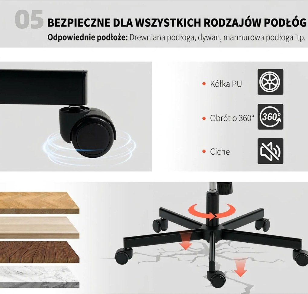HOMCOM Fotel biurowy bez podłokietników z pokryciem ze sztucznej skóry, fotel biurowy z kółkami, dodatkowa poduszka, regulowany, obrotowy, beżowy