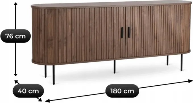 Komoda do Salonu Rozsuwana TRISH 180 cm Orzech Dwudrzwiowa Ryflowana Nowoczesna
