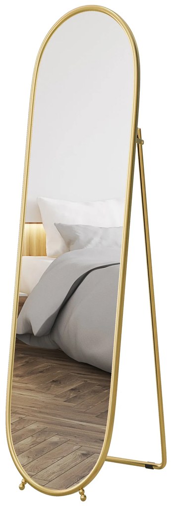 HOMCOM Owalne Lustro Pełnej Długości - Metalowa Złota Rama, 40x160cm - Wolnostojące lub Na Ścianę