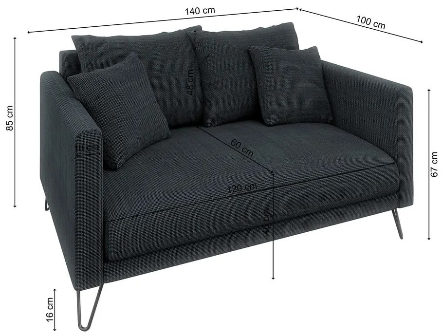 Ciemnoszara sofa z tkaniny szenilowej 140 cm Freya – Ropez