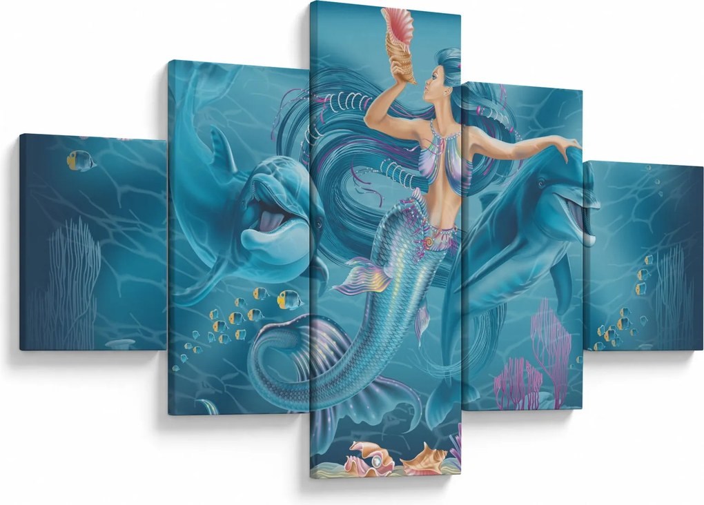 Obraz - Syrenka z delfinami (125x70 cm)