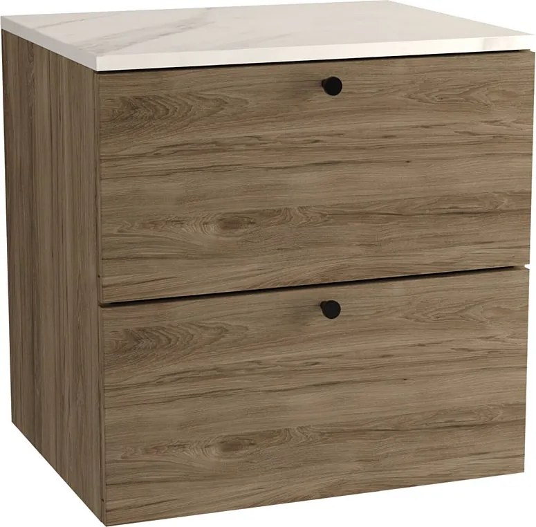 Szafka pod umywalkę WENA, gładkie fronty, Beti, 60x60x47 cm, Orzech Ciemny/Marmur Bianco