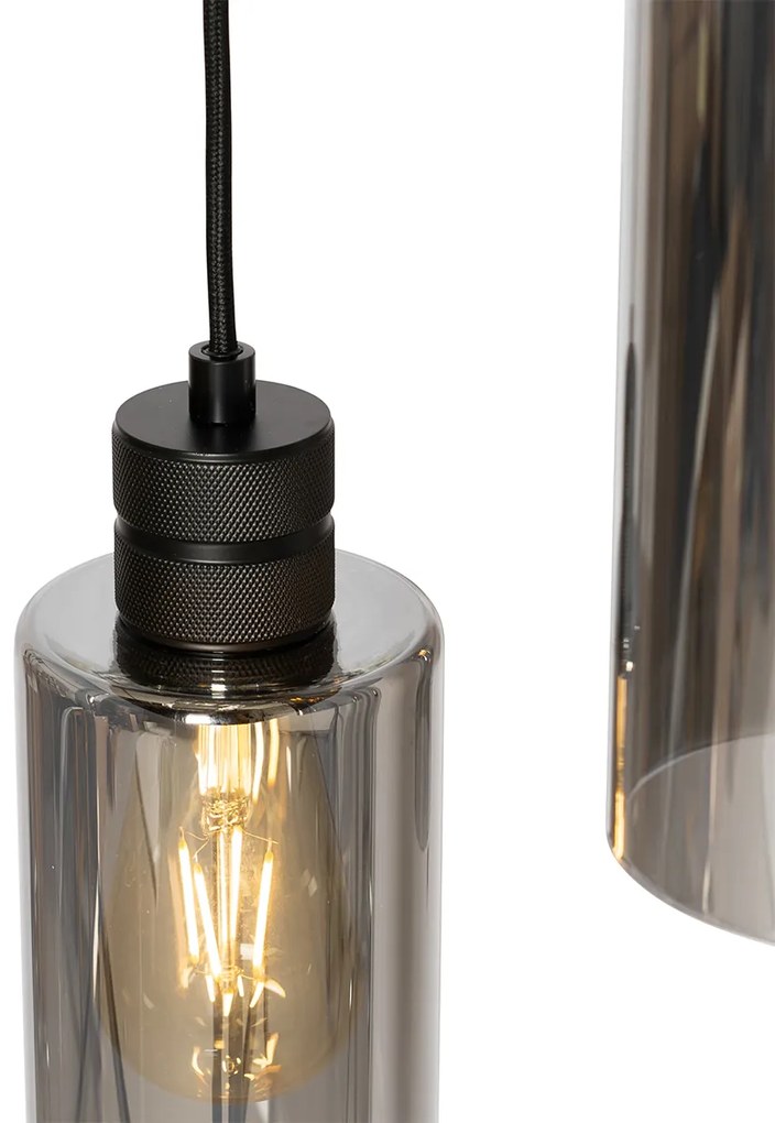 Inteligentna lampa wisząca czarna z przydymionym szkłem z 5 żarówkami Wifi A60 - Stavelot Nowoczesny Oswietlenie wewnetrzne