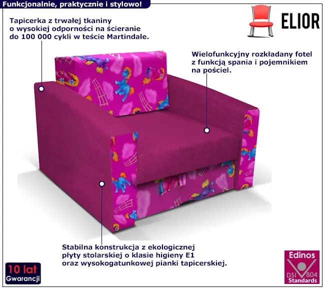 Fioletowy fotel z funkcją spania w kucyki S9-W04