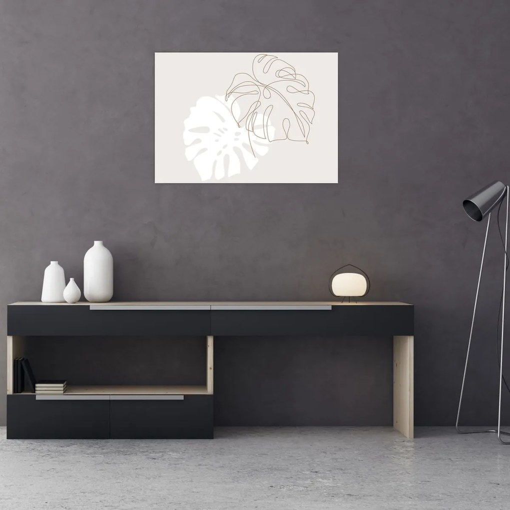 Obraz na szkle - Line art monstera N⁰2 (70x50 cm)
