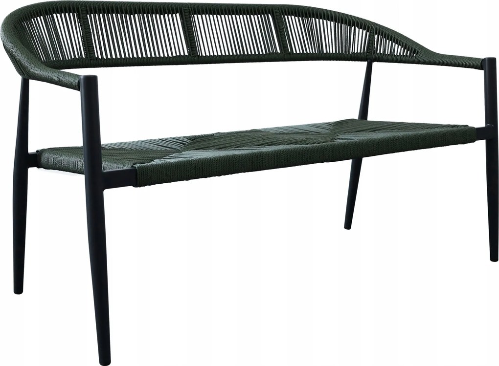 Zestaw mebli ogrodowych ciemnozielony, szara rama, ławka, 2 krzesła, stolik