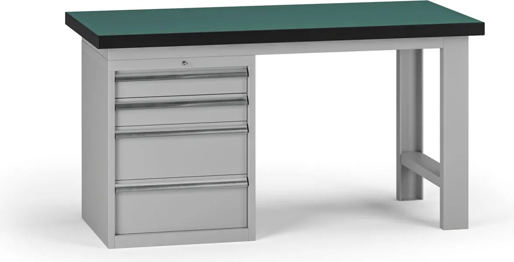 Stół warsztatowy G8, 1500 x 750 x 800 mm, 1x kontener, 4x szuflada, szary