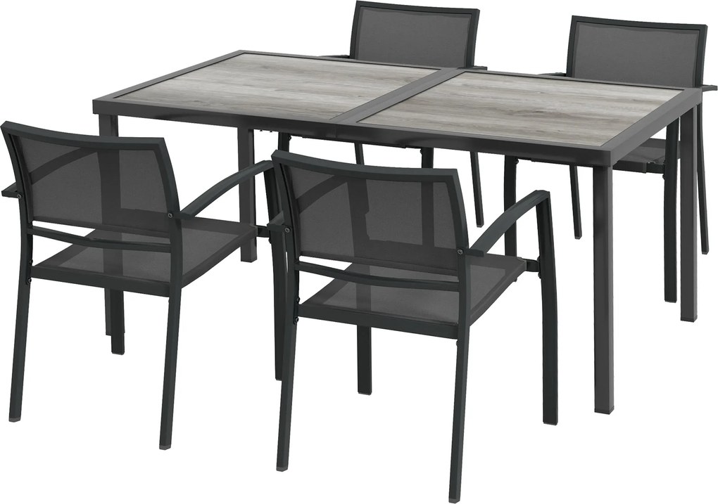 Outsunny Zestaw mebli ogrodowych, zestaw krzeseł ogrodowych, 1 stół, 4 krzesła, 150 x 87 x 72 cm, Szary