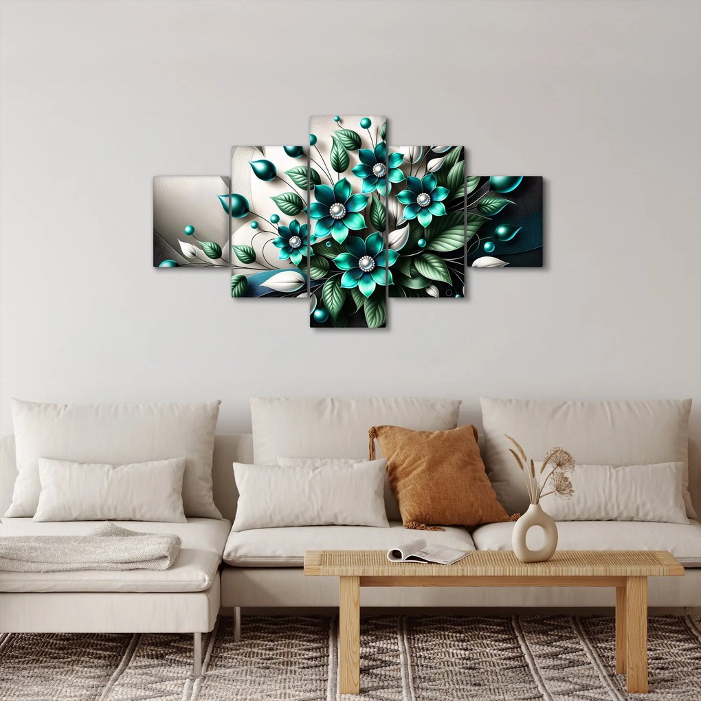 Obraz - 3D turkusowe kwiaty (125x70 cm)