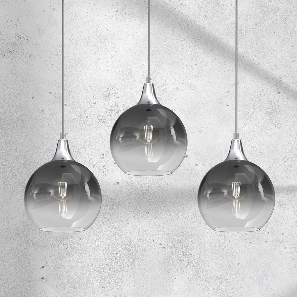 Lampa wisząca MONTE SILVER 3xE27, potrójna, na listwie 3 kule, dymione szkło