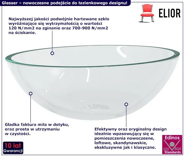 Umywalka łazienkowa z bezbarwnego szkła T3-W96
