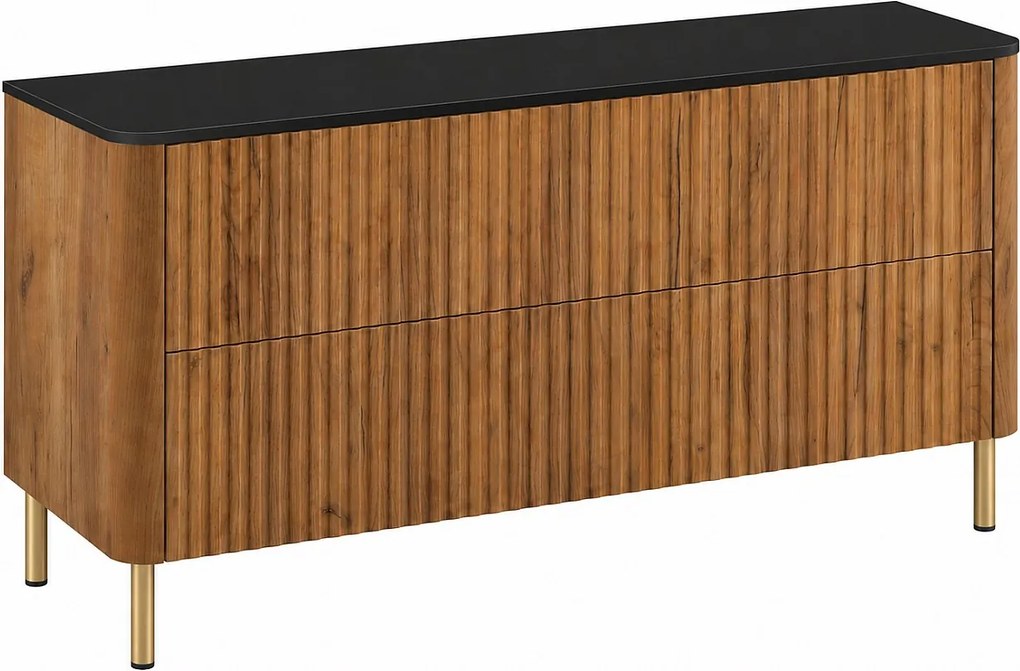 Szafka łazienkowa 120, Dąb craft, blat czarny, nogi złote, 120,8 x 44,2 x 65 cm