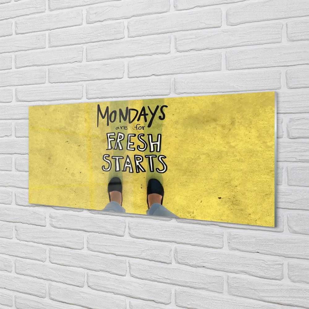 Szklany Panel Napis na Żółtym Tle i Nogi