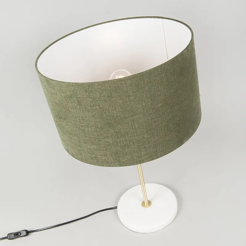 Lampa stołowa mosiądz z zielonym abażurem 35 cm - Kaso Nowoczesny Oswietlenie wewnetrzne