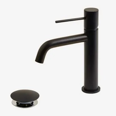 Zestaw Baterii Umywalkowej I Zaworu Spustowego Orveta Click-clack Z Mosiądzu Czarna & ↑20 Cm & Zawór Bez Przelewu - Sklum