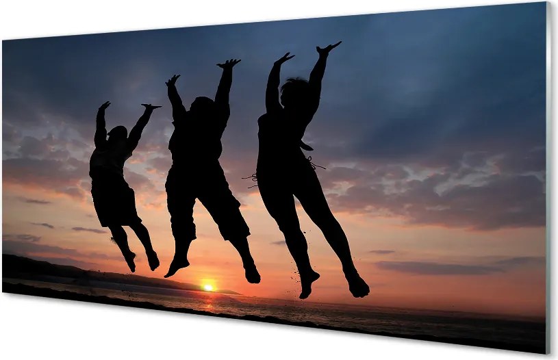 Szklany Panel Ludzie na tle Zachodu i Chmur