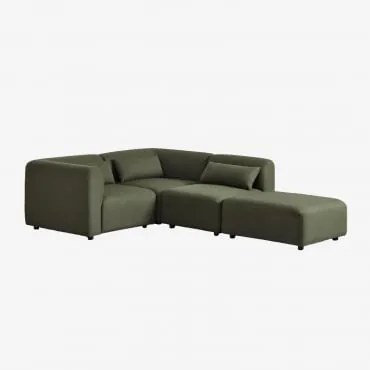 Sofa Modułowy Narożny 3-częściowy Z Pufem Fogler Tkanina Baranek Boucle Żółty Curri - Sklum