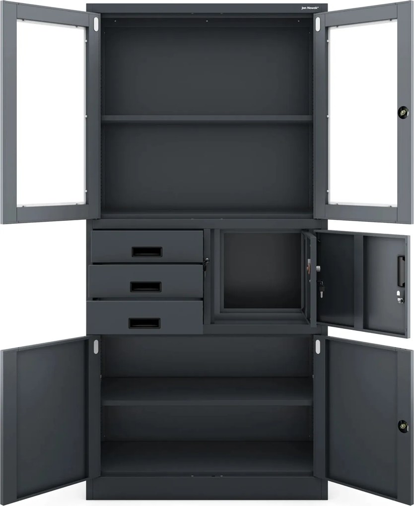 Biurowa szafa aktowa z sejfem Filip 90x40x185 cm antracyt