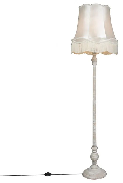 Klasyczna lampa podłogowa szara klosz Granny kremowy 45cm - Classico Retro Oswietlenie wewnetrzne