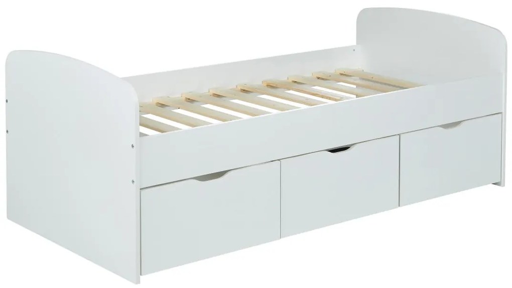 Łóżko LOUANE z 2 szufladami i 1  ze skrzynią - 90x190 c m - Kolor biały