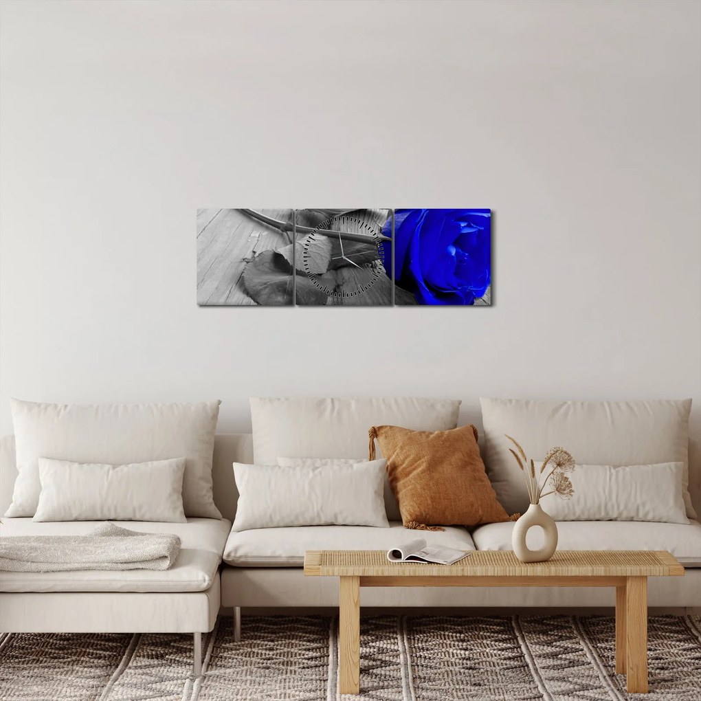 Obraz - Niebieska róża (z zegarem) (90x30 cm)