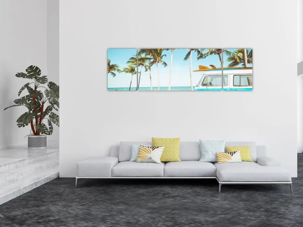 Obraz - Vintage van na plaży (170x50 cm)