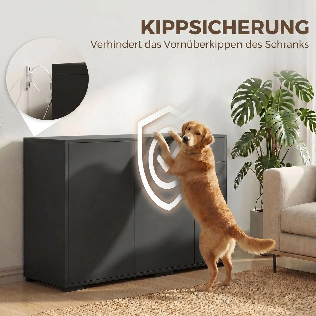 HOMCOM Sideboard Komoda, 2 szuflady, Push-Click, 117 cm x 36 cm x 74 cm, Czarny | Aosom PL