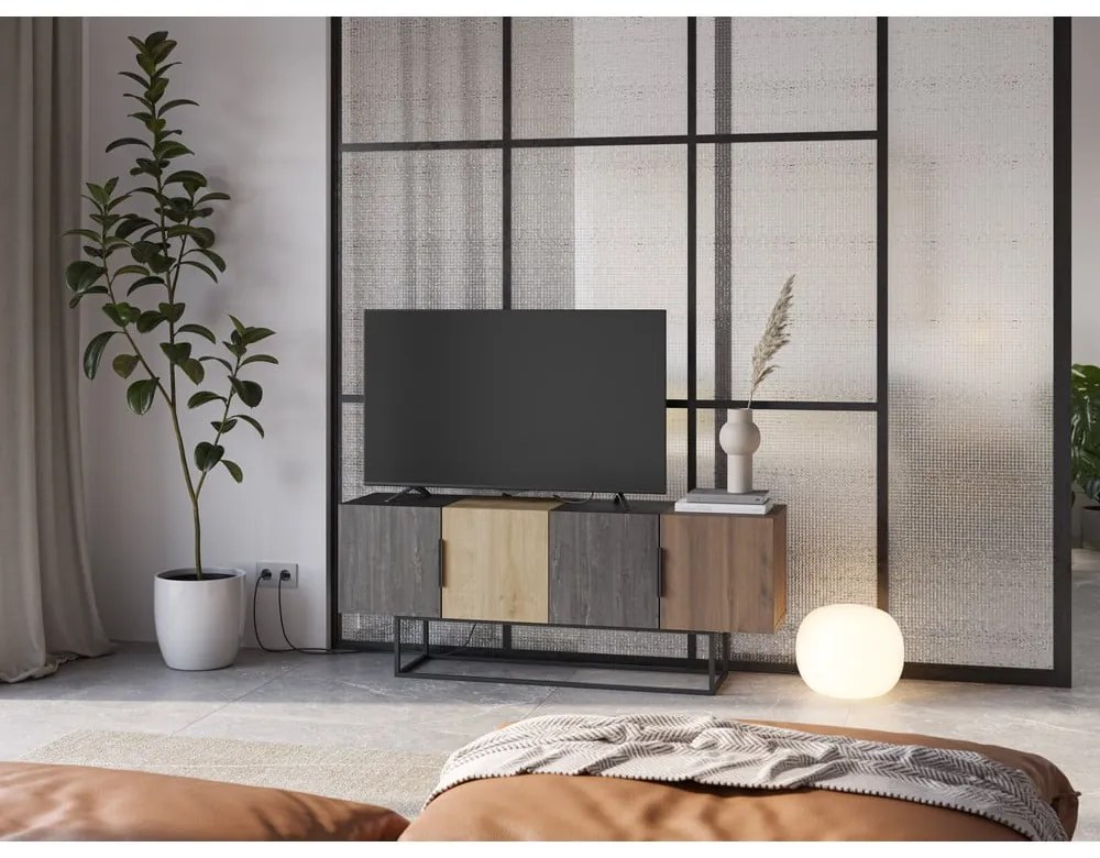 Brązowa szafka pod TV w dekorze dębu 140x55 cm Titan – Marckeric