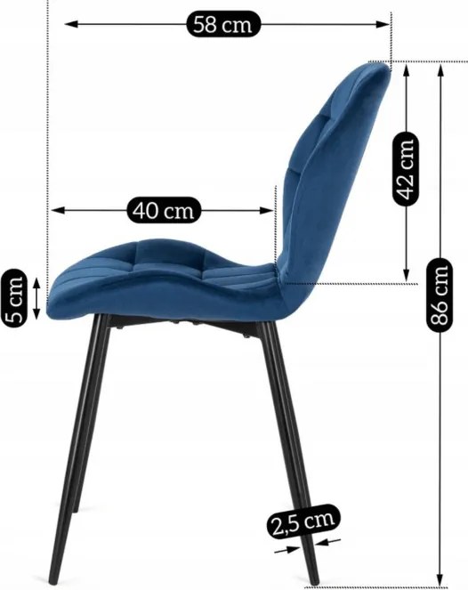 Krzesło Tapicerowane do Jadalni LUCKY Granatowe Welurowe Nowoczesne Loft