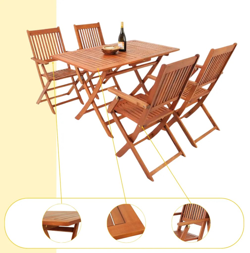 Zestaw wypoczynkowy SYDNEY, 5-częściowy, naturalne drewno Casaria