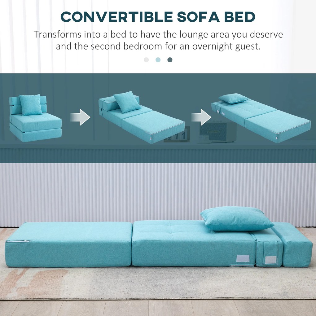 HOMCOM Szezlong do spania relaksacyjny, łóżko dla gości. Zdejmowany pokrowiec, 70 cm x 70 cm x 61 cm, Jasnoniebieski