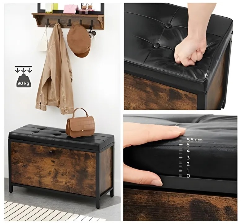 Szafka na buty z ławką TAYLOR 80x30 cm, rustykalny brąz/czarny