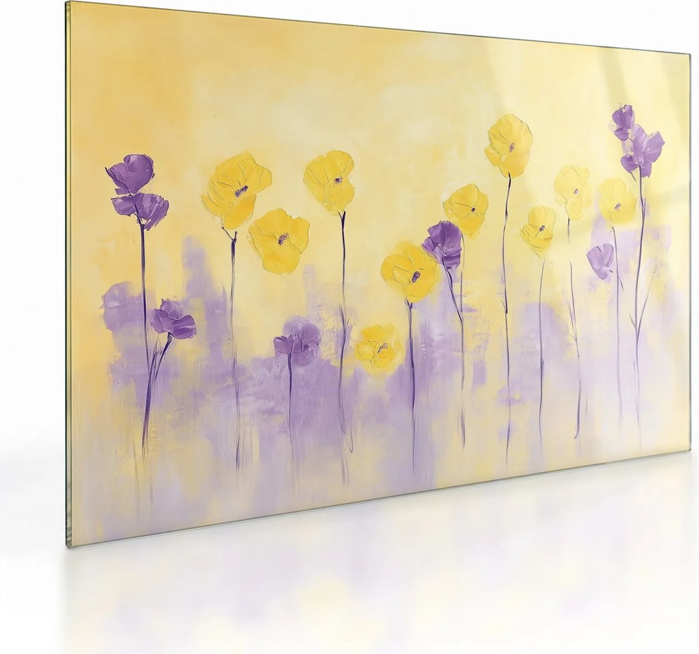 Obraz na szkle - Fioletowe i żółte kwiatuszki (70x50 cm)