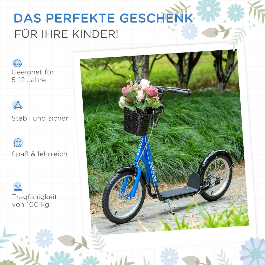 HOMCOM Hulajnoga dziecięca od 5 do 12 lat regulacja wysokości niebieski czarny