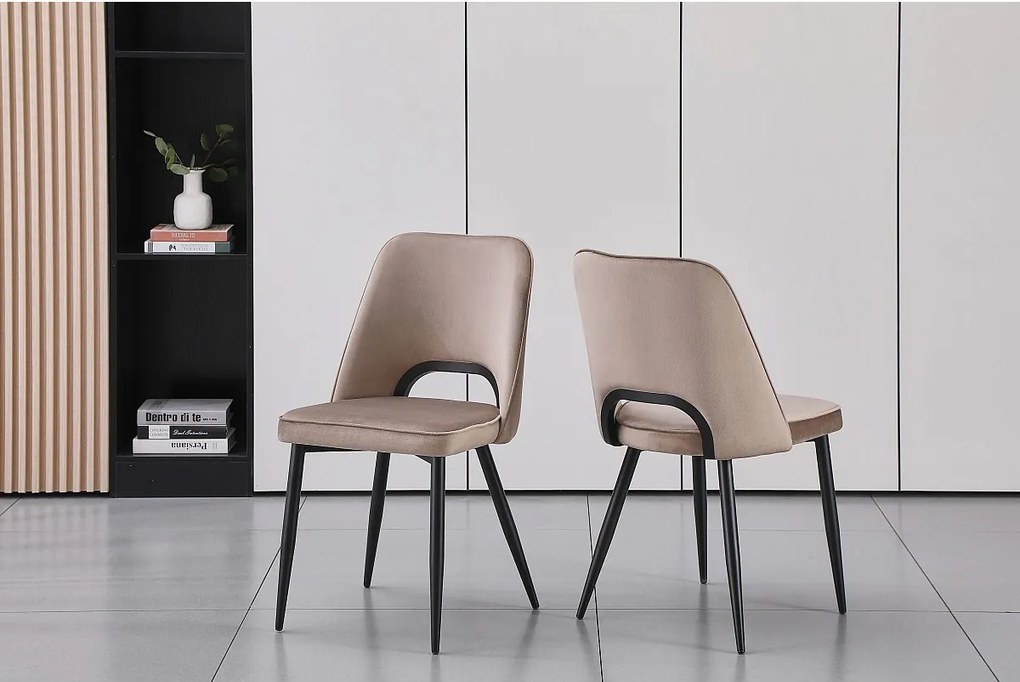 Zestaw 2 krzeseł z weluru i czarnego metalu – Taupe – LUNA