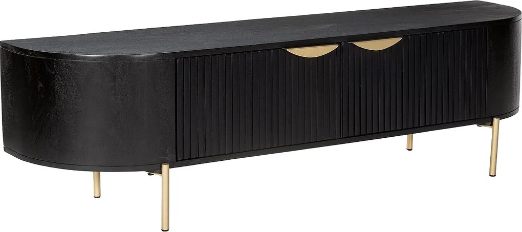 Szafka RTV 2-drzwiowa z drewna mangowca i złotego metalu - Czarny - NEVILI marki Maison Céphy