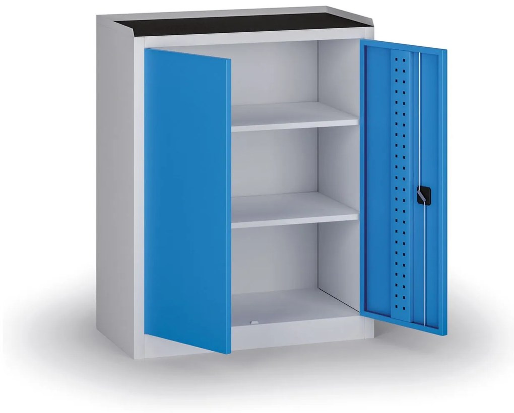 Szafa warsztatowa, 2 półki, 1180 × 950 × 500 mm, niebieskie drzwi
