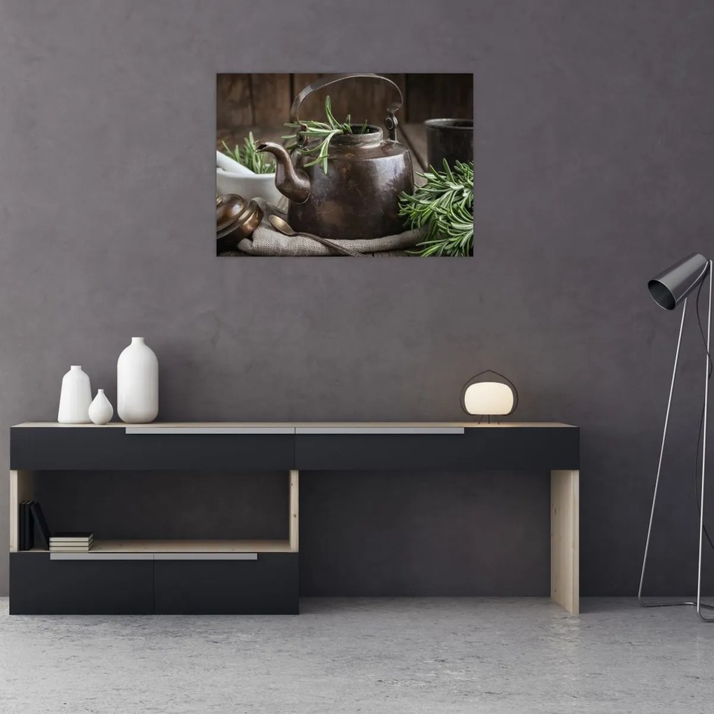 Obraz - Czajniczek z rozmarynem (70x50 cm)