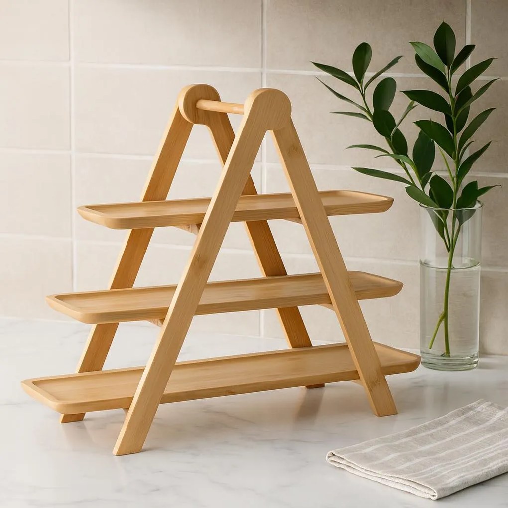 Trzypoziomowa patera na przekąski FLUX, bambus, 43 x 18 x 39 cm