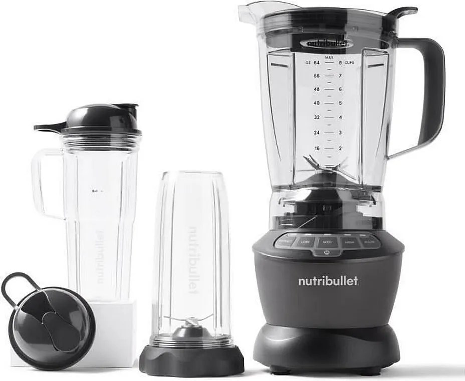 Blender Nutribullet NBF500 1200W 1,9L Tritan bez BPA 4 ostrza ze stali nierdzewnej Ciemnoszary z 3 prędkościami i 2 pokrywkami podróżnymi