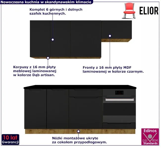 Komplet mebli kuchennych dąb artisan + czarny K4-G76