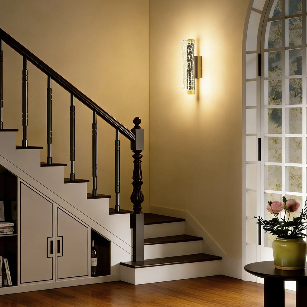 HOMCOM Lampa ścienna LED do wnętrz z geometrycznym wzorem siatki, regulowana, czarna