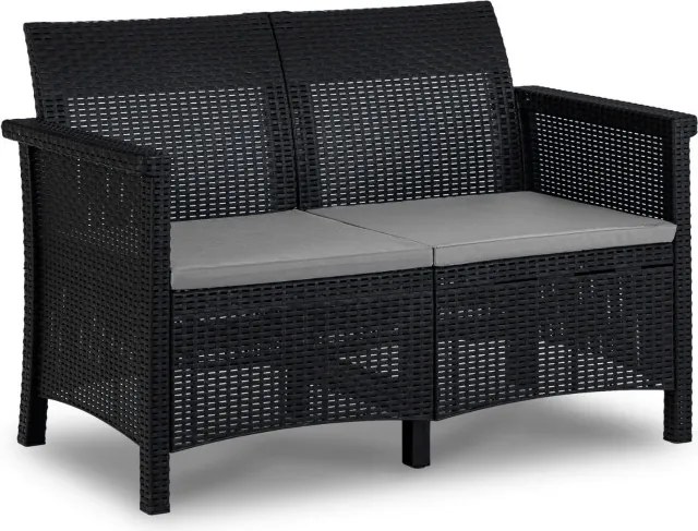 Zestaw Mebli Ogrodowych BRENTA Czarny/Szary 2xFotel Sofa Stolik Tarasowy Technorattan Nowoczesny