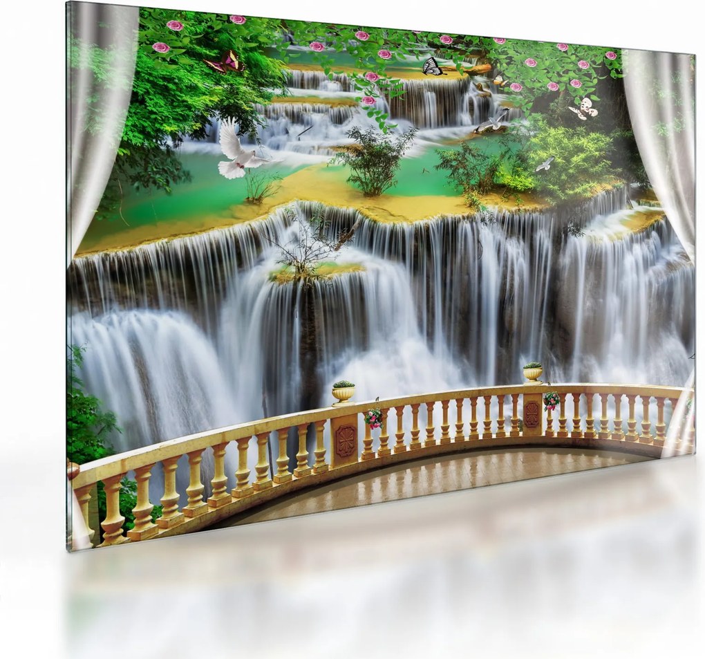 Obraz na szkle - Widok magicznych wodospadów (70x50 cm)