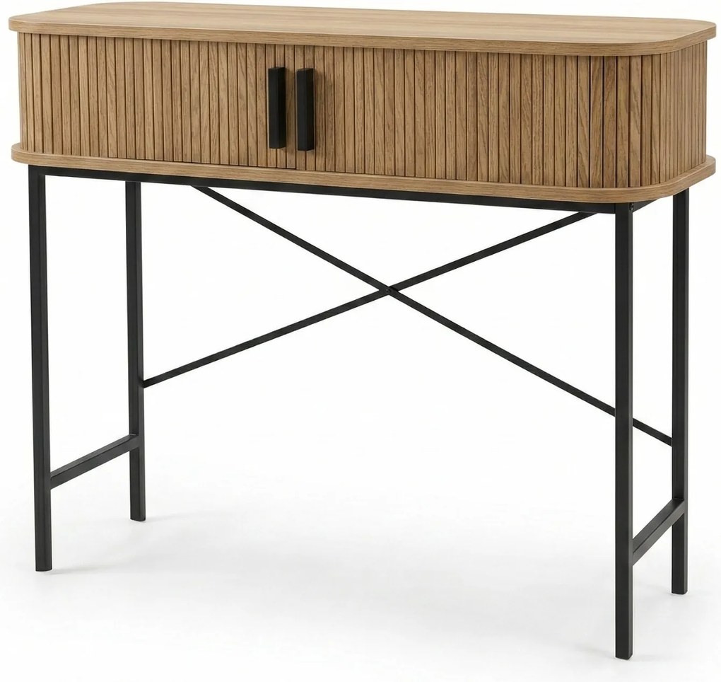 Konsola z rozsuwanymi drzwiami SCAVA, ryflowana, 100 x 35 x 80,5 cm